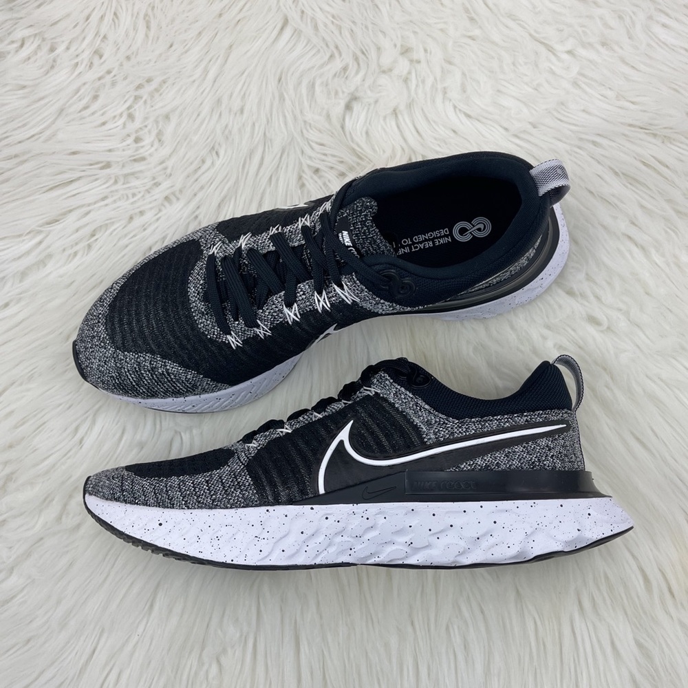 Men's Nike React Infinity Run Flyknit 3 Black and White Sneakers
